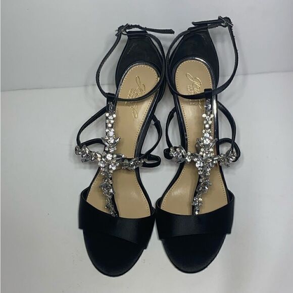 NWOB MSRP $189 Jewel Badgley Mischka Black and Jeweled Heels Women's Size 10 - Picture 6 of 9